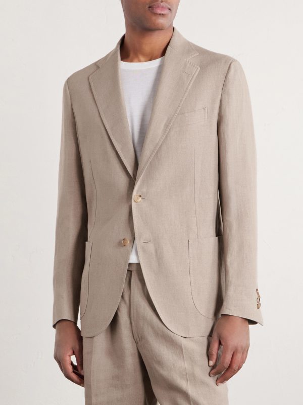 Linen Single-Breasted Suit Jacket - FR Linen Single-Breasted Suit Jacket - FR