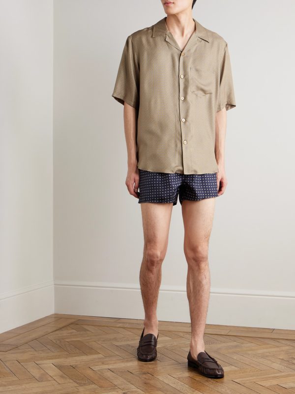 Straight-Leg Printed Silk-Twill Shorts - OU Straight-Leg Printed Silk-Twill Shorts - OU