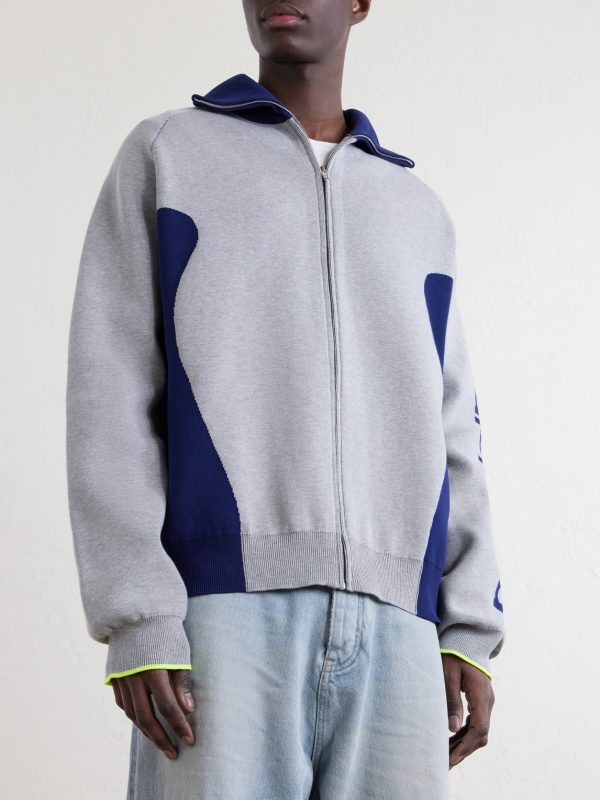Logo-Jacquard Cotton-Blend Zip-Up Sweater - FR Logo-Jacquard Cotton-Blend Zip-Up Sweater - FR