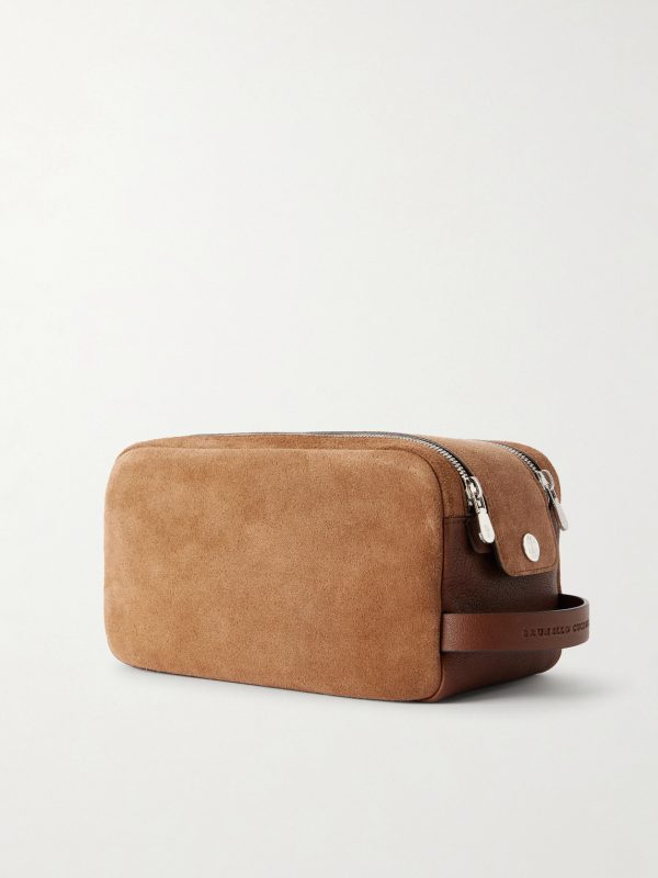 Leather-Trimmed Suede Wash Bag - BK