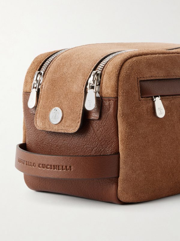 Leather-Trimmed Suede Wash Bag - CU