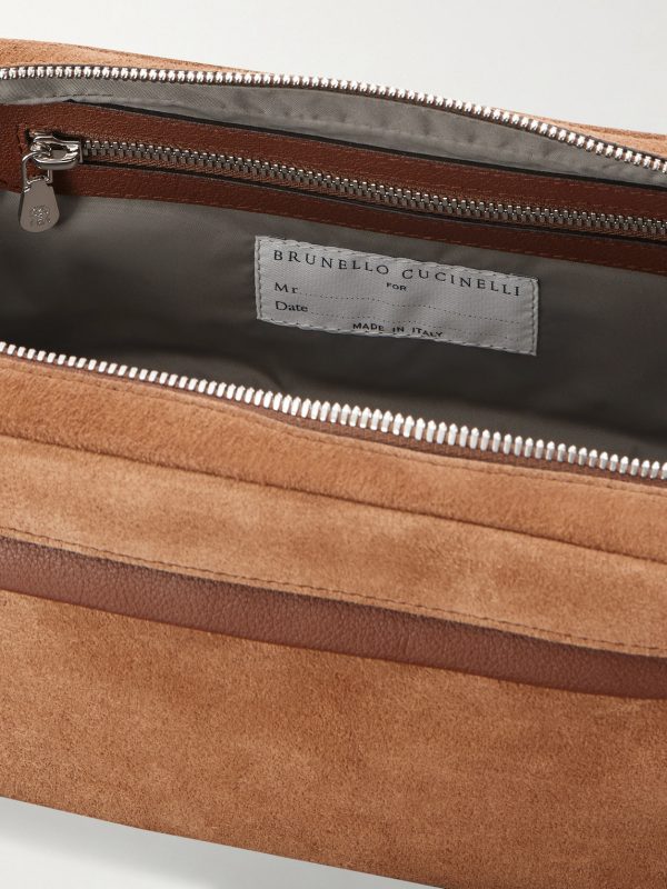Leather-Trimmed Suede Wash Bag - E1