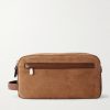 Leather-Trimmed Suede Wash Bag