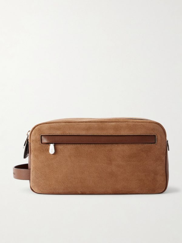 Leather-Trimmed Suede Wash Bag
