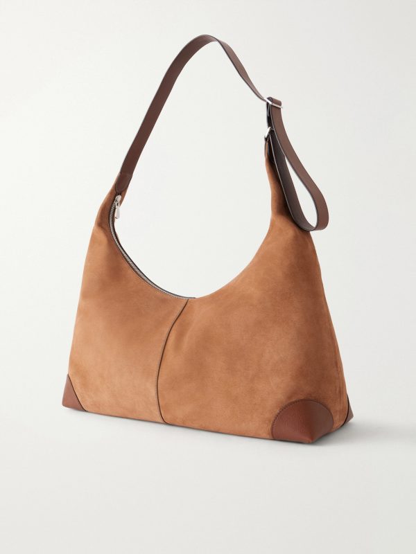 Leather-Trimmed Suede Tote Bag - BK Leather-Trimmed Suede Tote Bag - BK