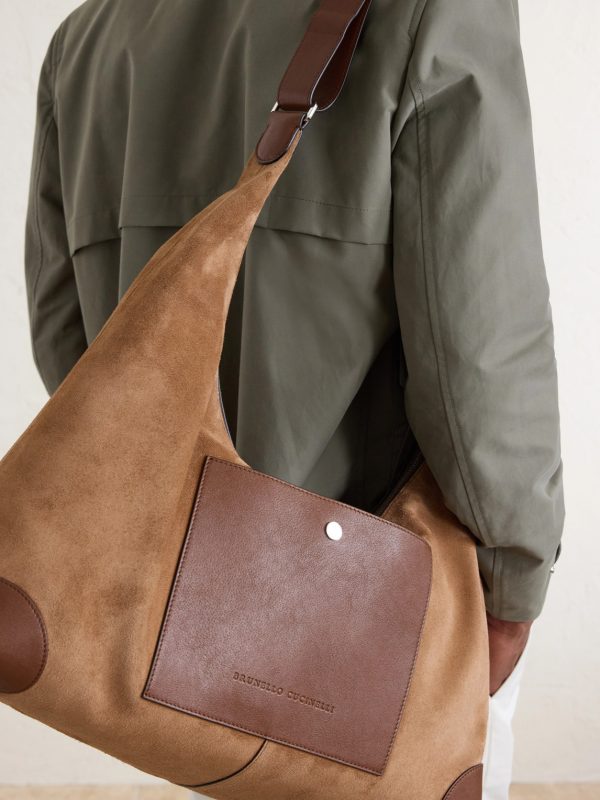 Leather-Trimmed Suede Tote Bag - E2 Leather-Trimmed Suede Tote Bag - E2