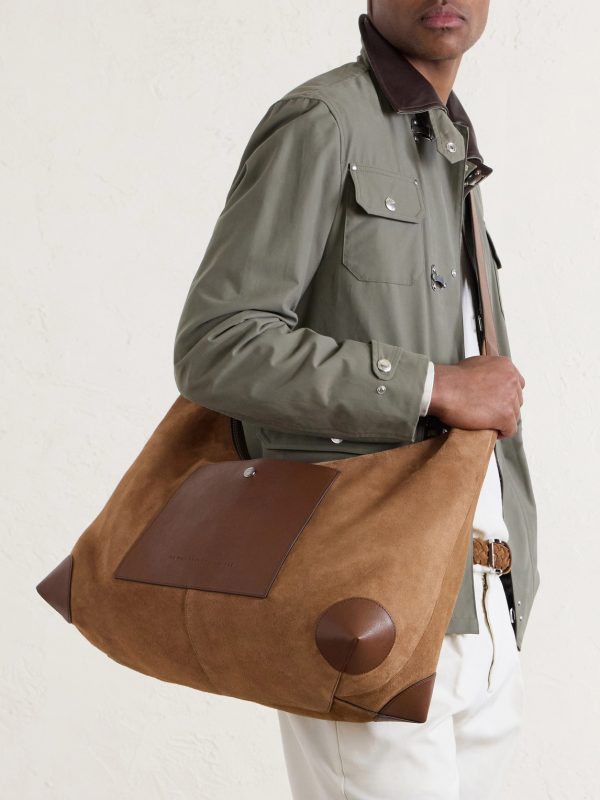 Leather-Trimmed Suede Tote Bag - FR Leather-Trimmed Suede Tote Bag - FR