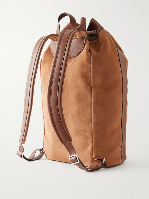 Leather-Trimmed Suede Backpack - BK