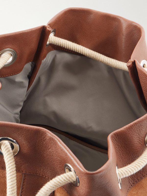 Leather-Trimmed Suede Backpack - E1