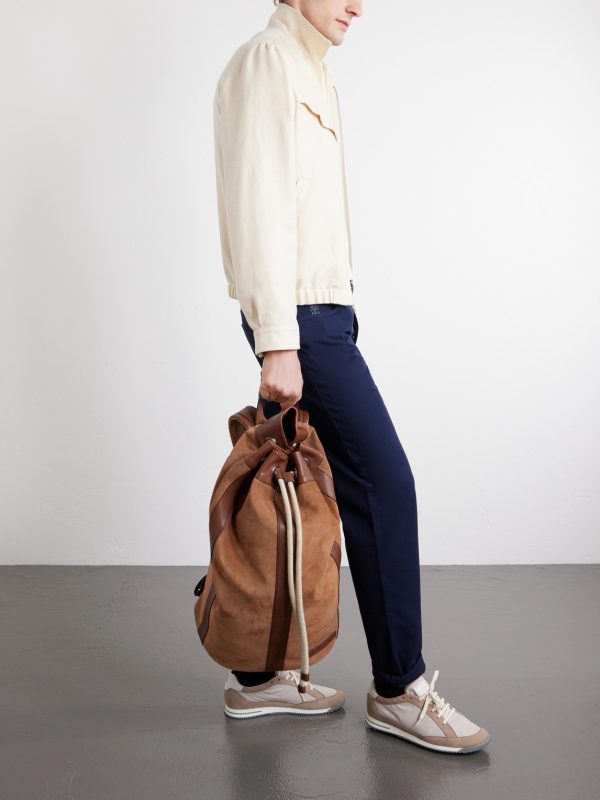 Leather-Trimmed Suede Backpack - FR