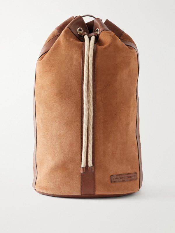 Leather-Trimmed Suede Backpack
