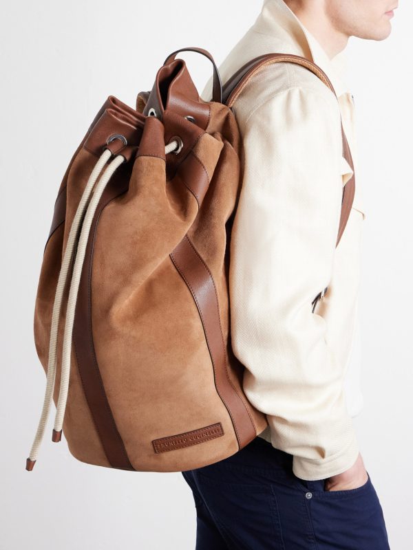 Leather-Trimmed Suede Backpack - OU