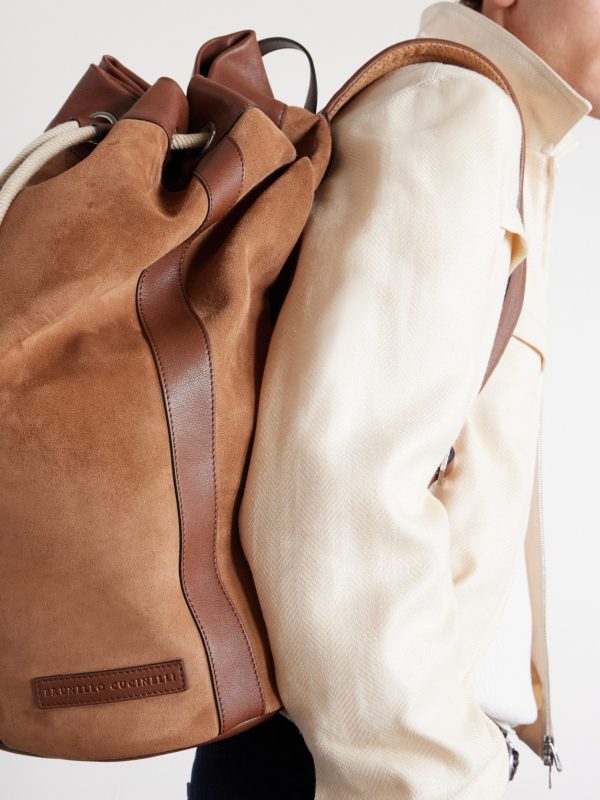 Leather-Trimmed Suede Backpack - OU2