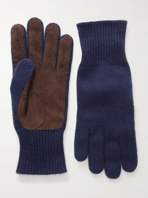 Suede-Trimmed Cashmere Gloves