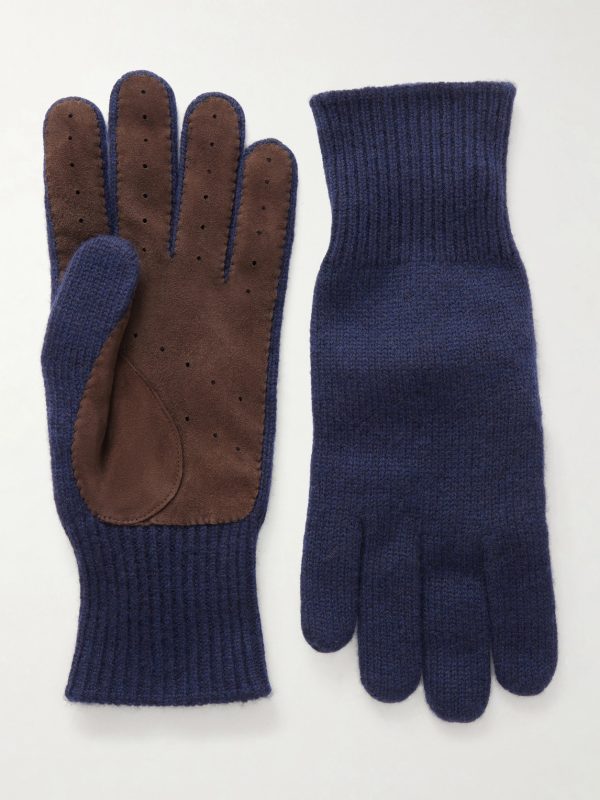 Suede-Trimmed Cashmere Gloves