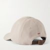 Logo-Embroidered Leather-Trimmed Cotton-Twill Baseball Cap - BK Logo-Embroidered Leather-Trimmed Cotton-Twill Baseball Cap - BK