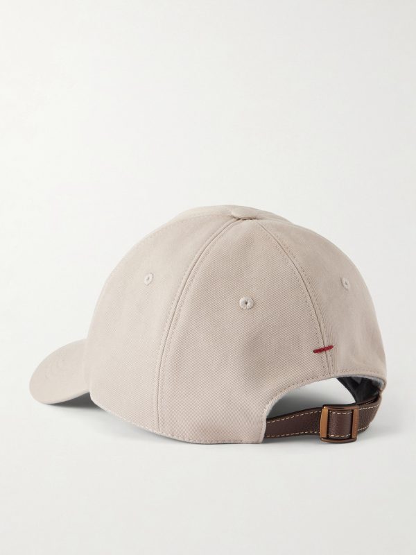 Logo-Embroidered Leather-Trimmed Cotton-Twill Baseball Cap - BK Logo-Embroidered Leather-Trimmed Cotton-Twill Baseball Cap - BK