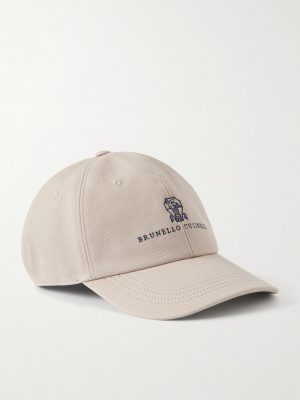 Logo-Embroidered Leather-Trimmed Cotton-Twill Baseball Cap