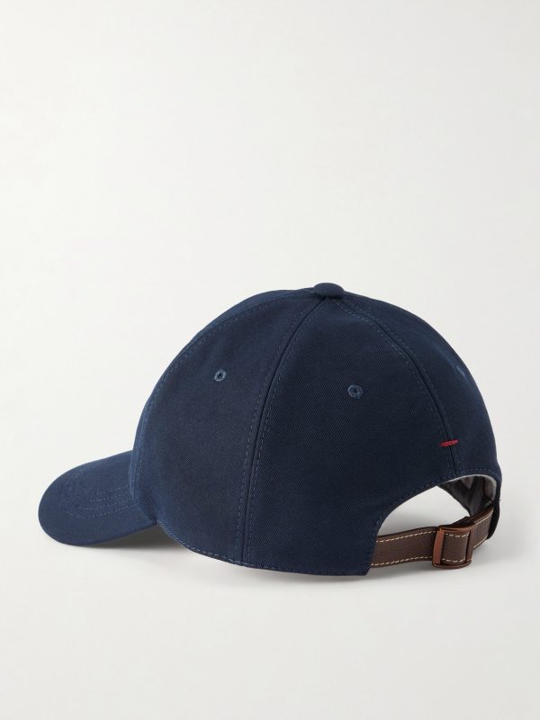 Logo-Embroidered Leather-Trimmed Cotton-Twill Baseball Cap - BK Logo-Embroidered Leather-Trimmed Cotton-Twill Baseball Cap - BK