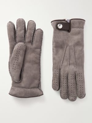 Leather-Trimmed Suede Gloves