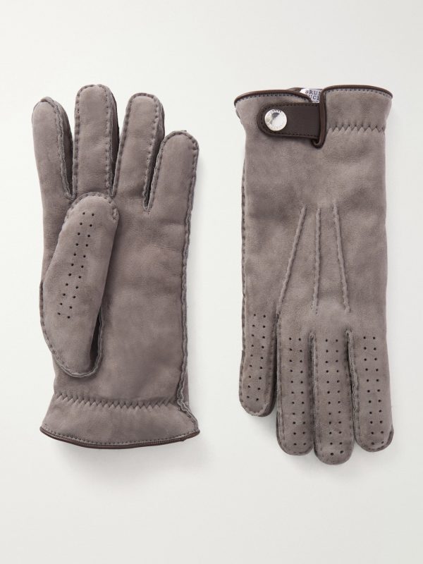 Leather-Trimmed Suede Gloves Leather-Trimmed Suede Gloves