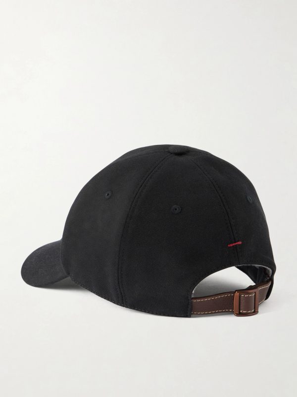 Logo-Embroidered Leather-Trimmed Cotton-Twill Baseball Cap - BK Logo-Embroidered Leather-Trimmed Cotton-Twill Baseball Cap - BK
