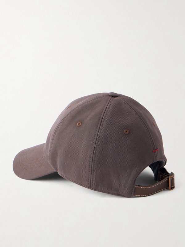 Logo-Embroidered Leather-Trimmed Cotton-Twill Baseball Cap - BK