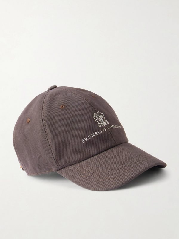 Logo-Embroidered Leather-Trimmed Cotton-Twill Baseball Cap
