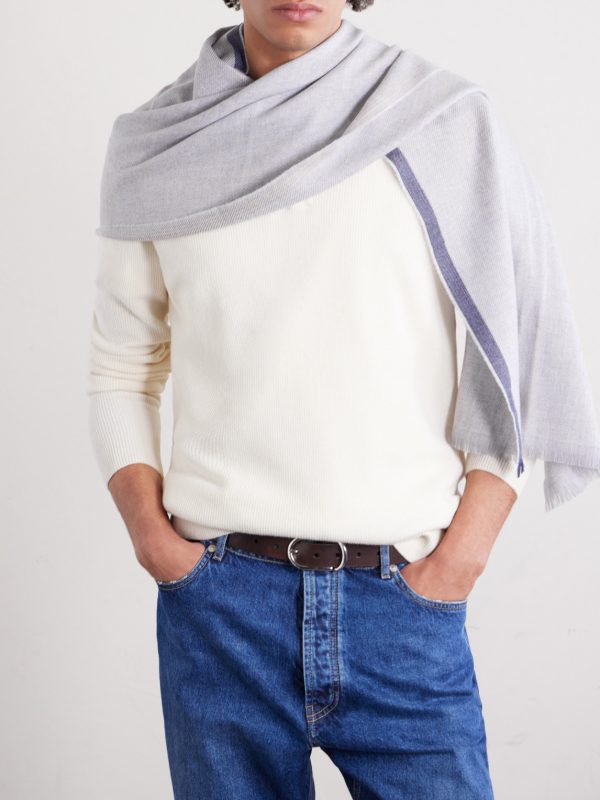 Fringed Wool and Cashmere-Blend Scarf - CU Fringed Wool and Cashmere-Blend Scarf - CU