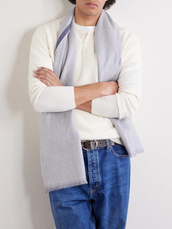 Fringed Wool and Cashmere-Blend Scarf - FR Fringed Wool and Cashmere-Blend Scarf - FR