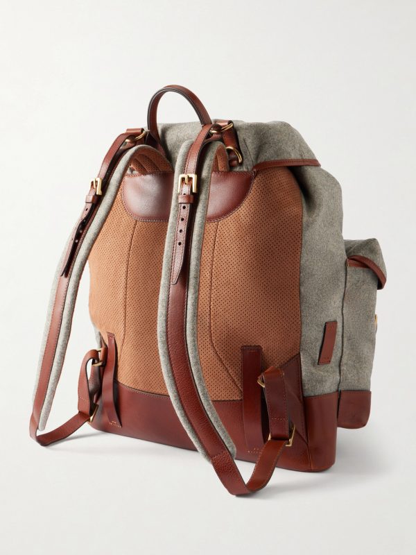 Leather-Trimmed Flannel Backpack - BK