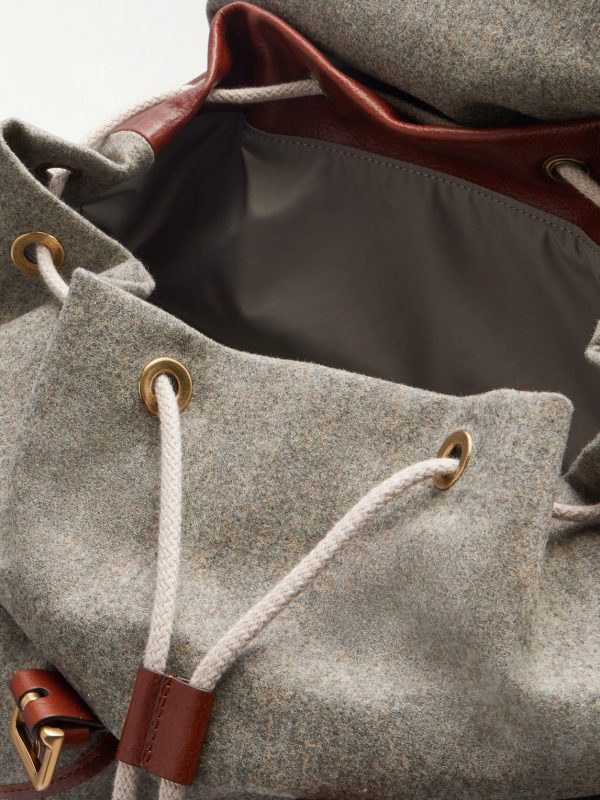 Leather-Trimmed Flannel Backpack - E1