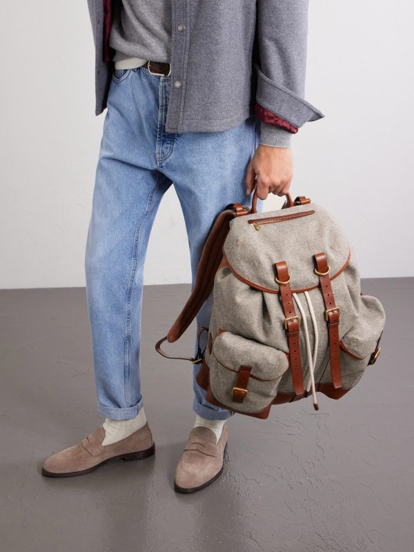 Leather-Trimmed Flannel Backpack - FR