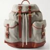 Leather-Trimmed Flannel Backpack