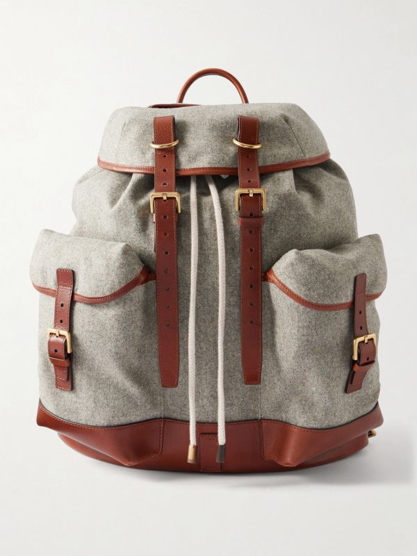Leather-Trimmed Flannel Backpack