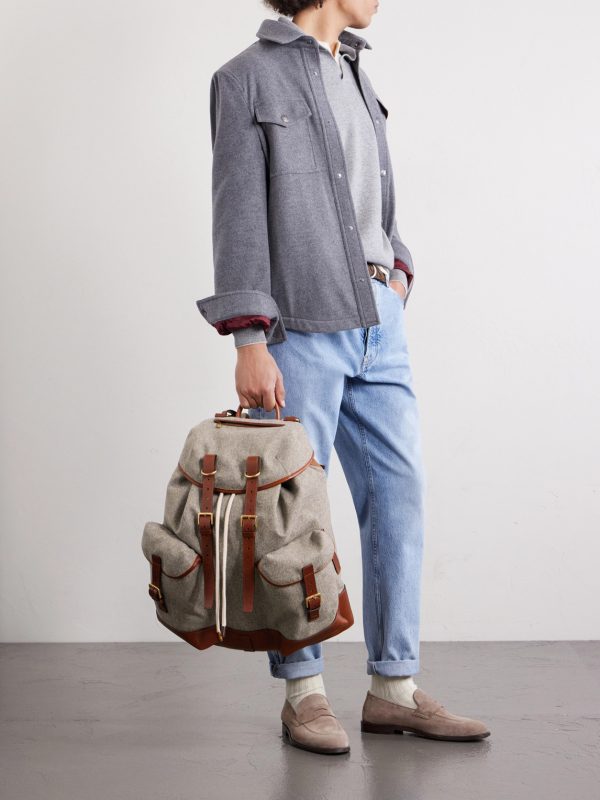Leather-Trimmed Flannel Backpack - OU