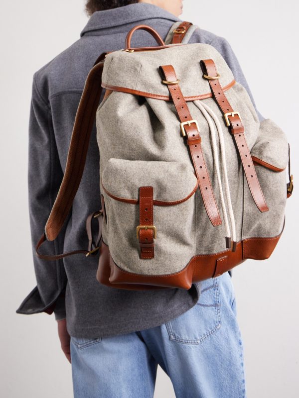 Leather-Trimmed Flannel Backpack - OU2