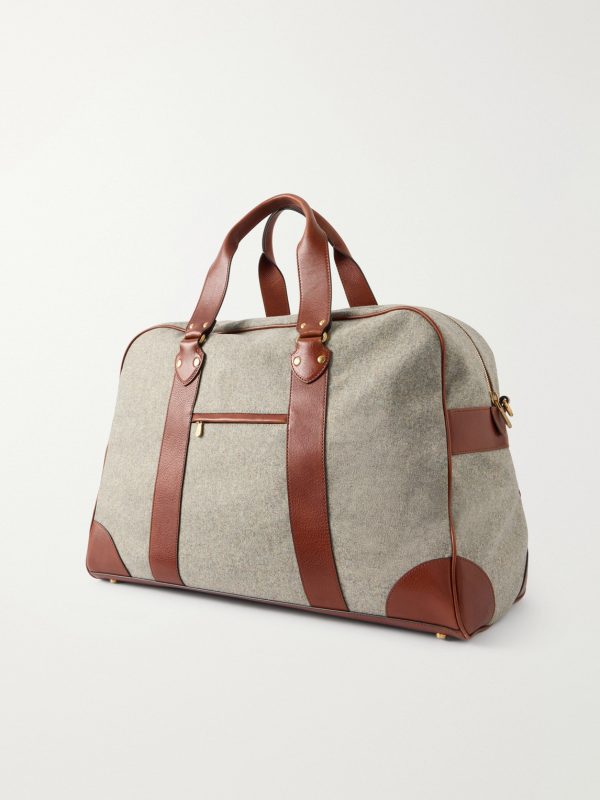 Leather-Trimmed Flannel Weekend Bag - BK Leather-Trimmed Flannel Weekend Bag - BK