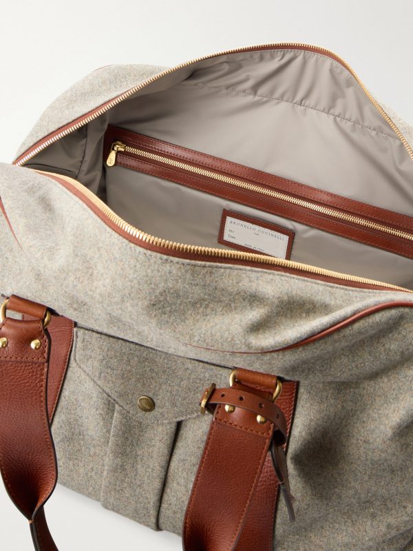 Leather-Trimmed Flannel Weekend Bag - E1 Leather-Trimmed Flannel Weekend Bag - E1