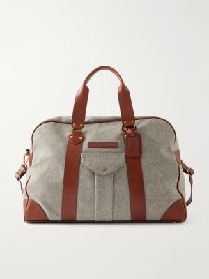 Leather-Trimmed Flannel Weekend Bag