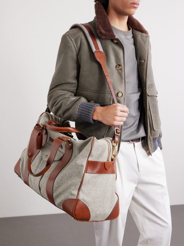 Leather-Trimmed Flannel Weekend Bag - OU2 Leather-Trimmed Flannel Weekend Bag - OU2