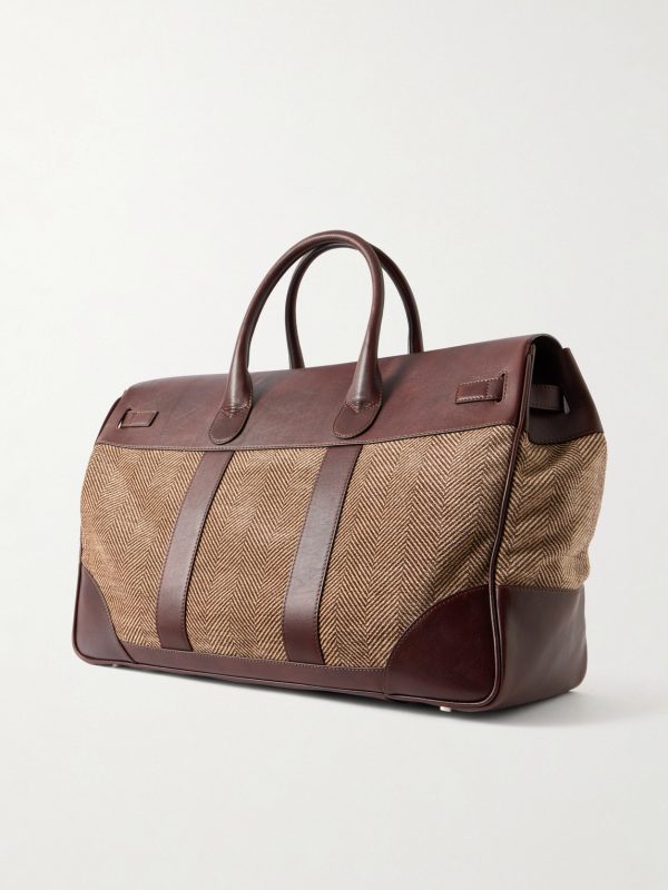 Herringbone Canvas and Leather Weekend Bag - BK Herringbone Canvas and Leather Weekend Bag - BK