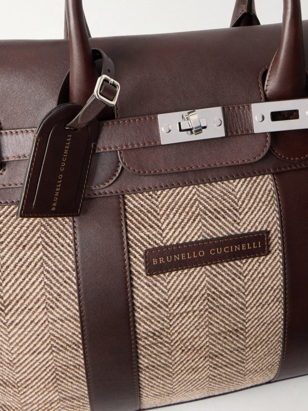 Herringbone Canvas and Leather Weekend Bag - CU Herringbone Canvas and Leather Weekend Bag - CU