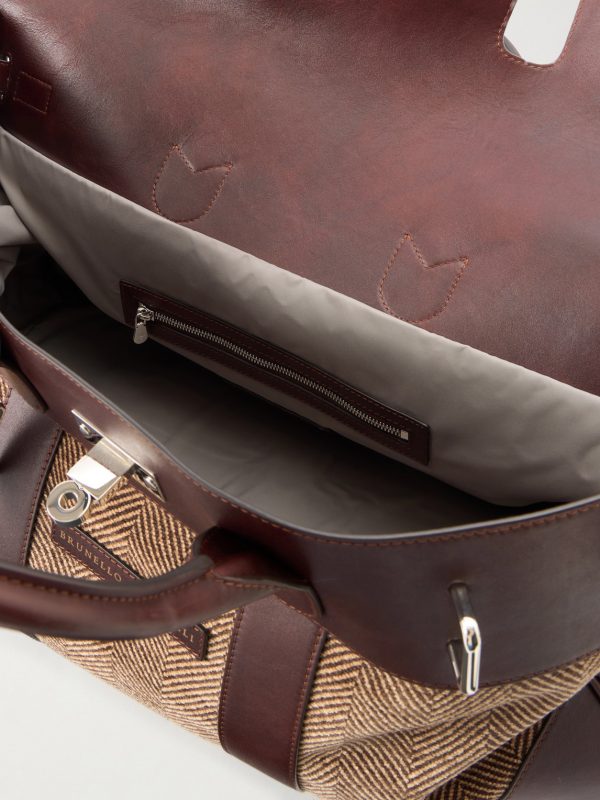 Herringbone Canvas and Leather Weekend Bag - E1 Herringbone Canvas and Leather Weekend Bag - E1