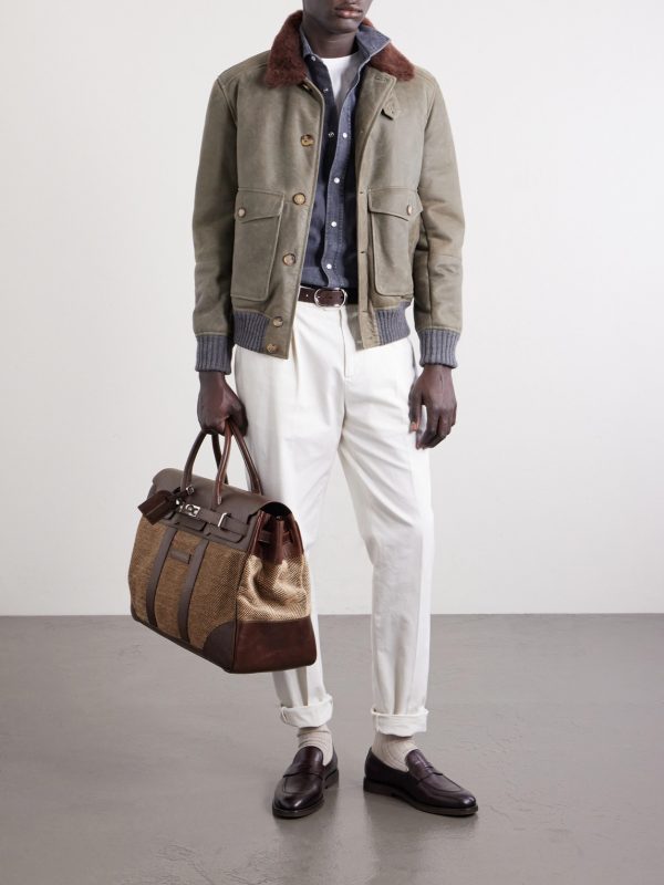 Herringbone Canvas and Leather Weekend Bag - FR Herringbone Canvas and Leather Weekend Bag - FR