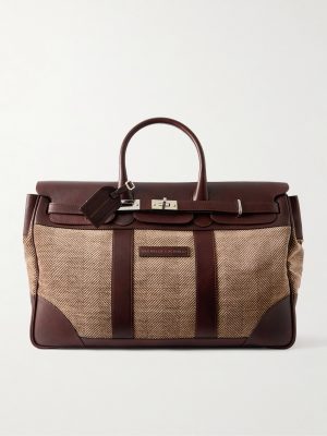 Herringbone Canvas and Leather Weekend Bag