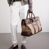 Herringbone Canvas and Leather Weekend Bag - OU Herringbone Canvas and Leather Weekend Bag - OU