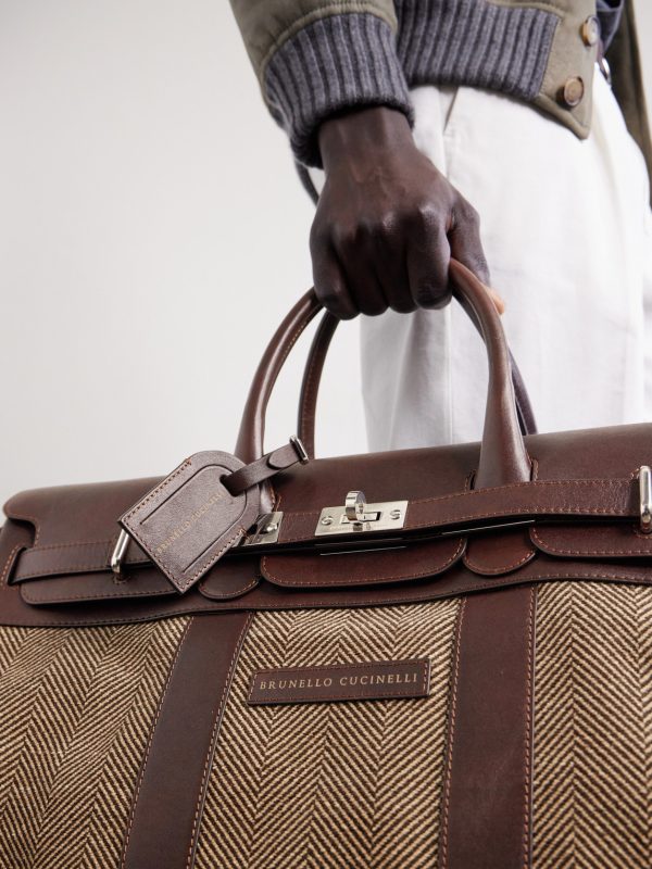 Herringbone Canvas and Leather Weekend Bag - OU2 Herringbone Canvas and Leather Weekend Bag - OU2