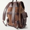 Leather-Trimmed Herringbone Canvas Backpack - BK Leather-Trimmed Herringbone Canvas Backpack - BK