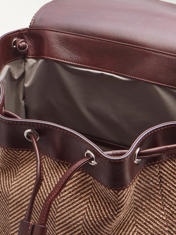 Leather-Trimmed Herringbone Canvas Backpack - E1 Leather-Trimmed Herringbone Canvas Backpack - E1